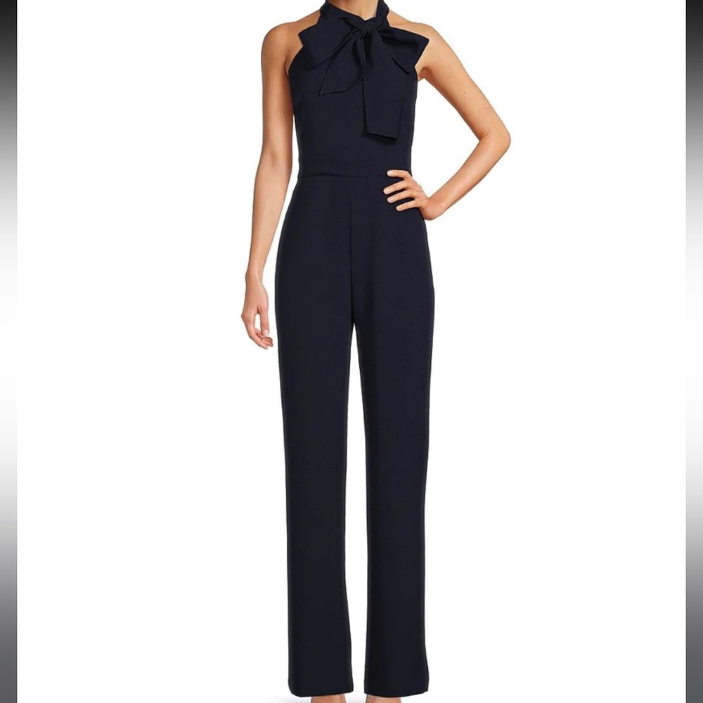 Sleeveless Bow Tie Mock Neck Jumpsuit